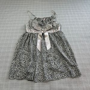 Babydoll Cami Dress Medium Cheetah Print Fairycore Coquette Lace Bow Nightie New